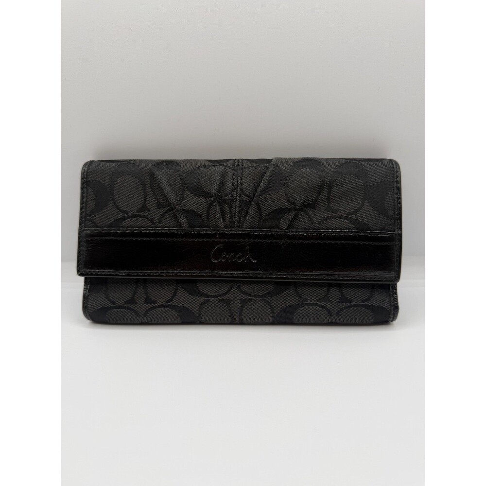 COACH SoHo Signature Jacquard Canvas And Leather Pleated Black Envelope Clutch